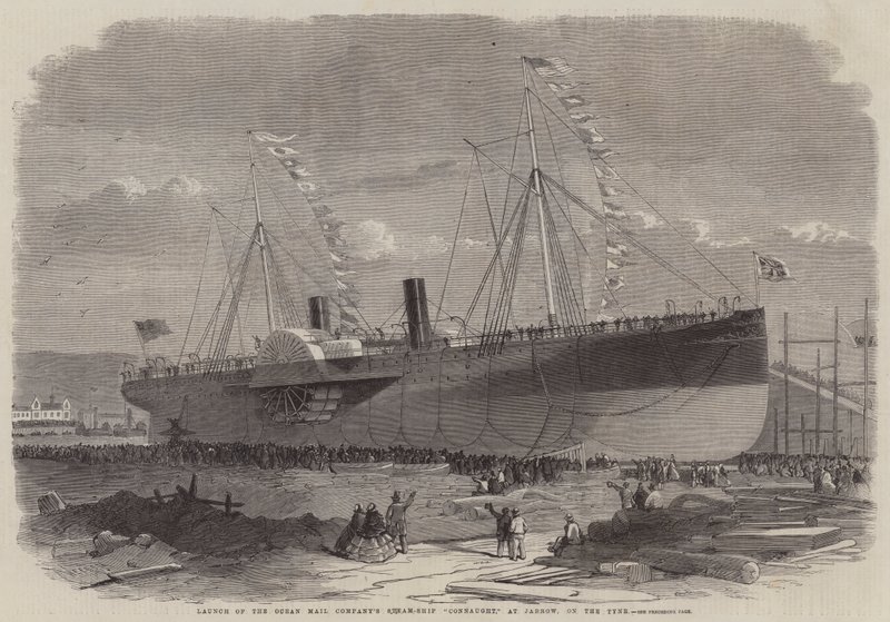 Wodowanie statku parowego "Connaught" Towarzystwa Poczty Oceanicznej w Jarrow, na rzece Tyne autorstwa Edwin Weedon