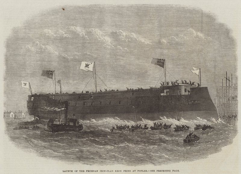 Uruchomienie pruskiego żelaznego Kron Prinz w Poplar autorstwa Edwin Weedon