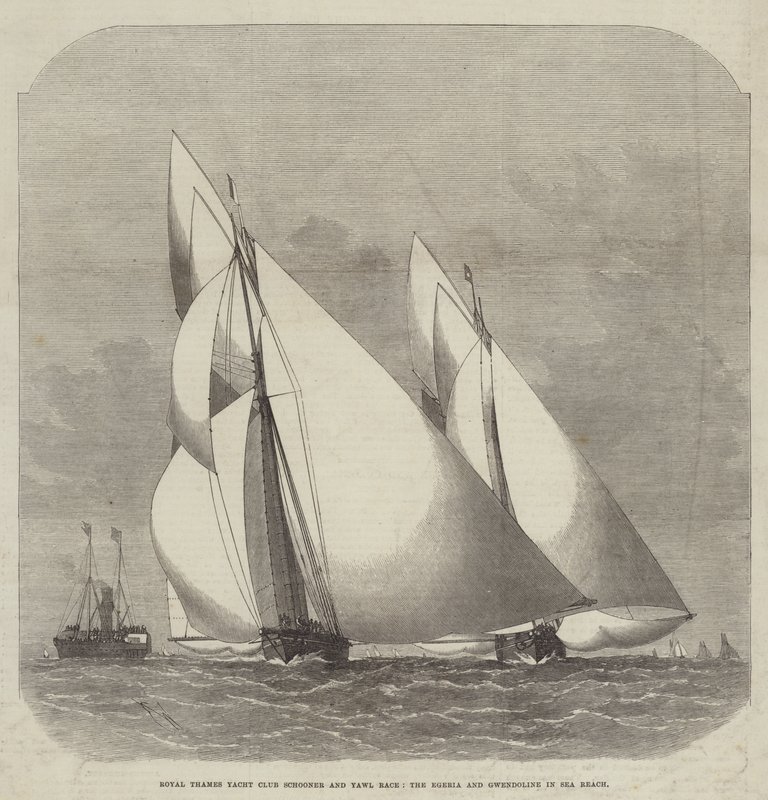 Royal Thames Yacht Club Schooner i Yawl Race, Egeria i Gwendoline w Sea Reach autorstwa Edwin Weedon