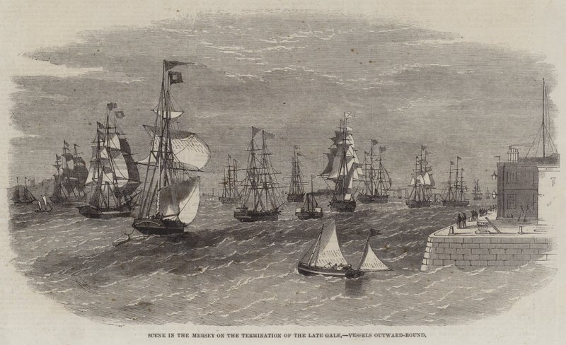 Scena w Mersey w sprawie zakończenia późnej wichury, statki wychodzące autorstwa Edwin Weedon