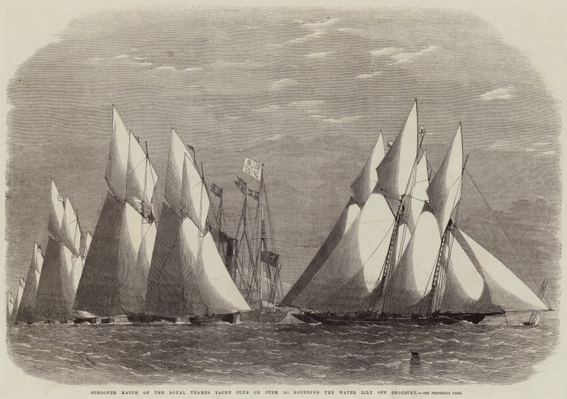Mecz szkunerów Royal Thames Yacht Club w dniu 16 czerwca; zaokrąglanie lilii wodnej z Shoebury autorstwa Edwin Weedon