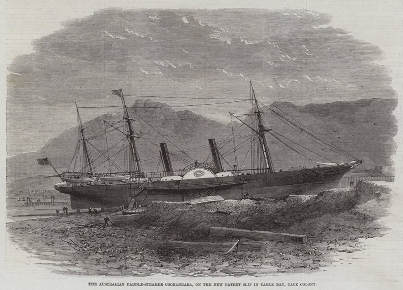 Australijski parowiec Coonanbara na nowym patentowym poślizgu w Table Bay, Cape Colony autorstwa Edwin Weedon
