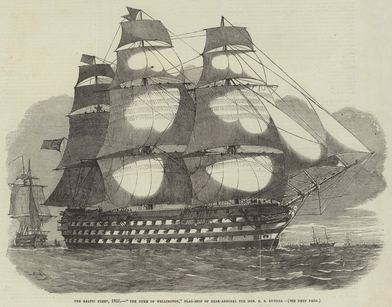 Flota Bałtycka, 1855, książę Wellington, okręt flagowy kontradmirała szanownego R S Dundas autorstwa Edwin Weedon