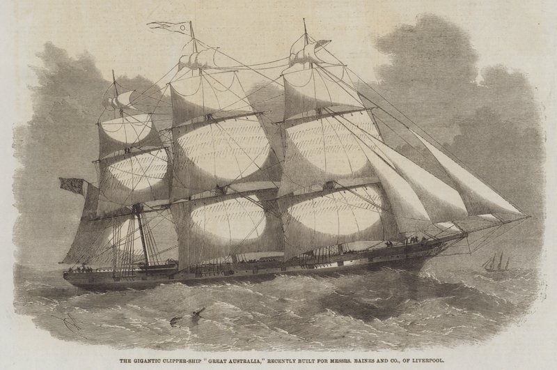 Gigantyczny Clipper-Ship Great Australia, niedawno zbudowany dla Messers Baines and Company z Liverpoolu autorstwa Edwin Weedon
