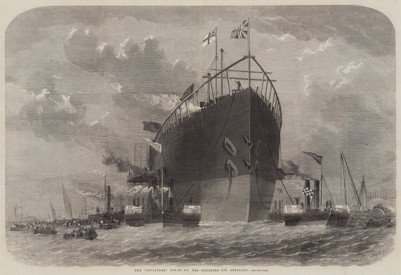 Lewiatan odholowany na swoje cumowiska w Deptford autorstwa Edwin Weedon