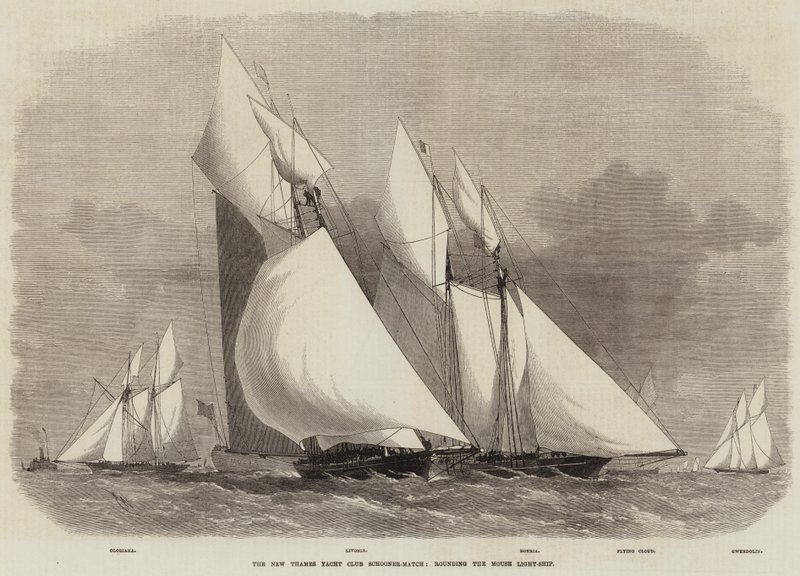 New Thames Yacht Club Schooner-Match, zaokrąglając Mouse Light-Ship autorstwa Edwin Weedon