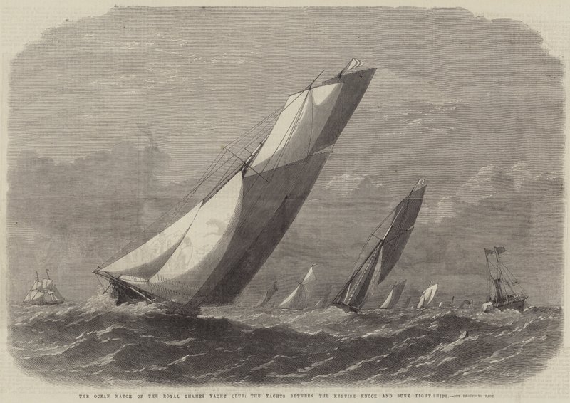 Ocean Match Royal Thames Yacht Club, jachty między Kentish Knock a zatopionymi lekkimi statkami autorstwa Edwin Weedon