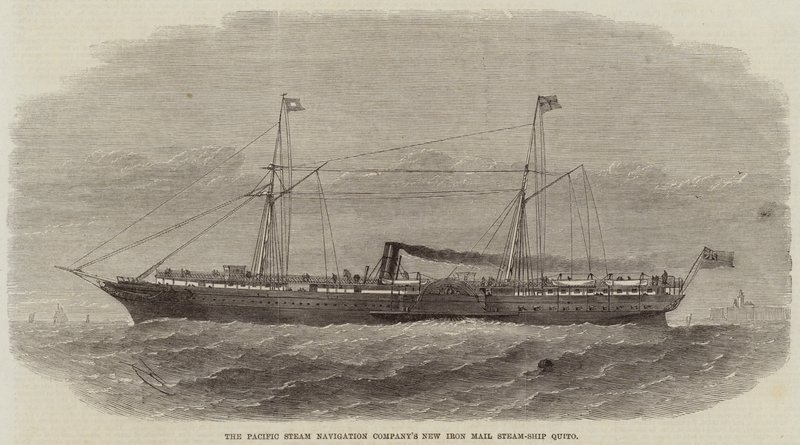 Nowy żelazny pocztowy statek parowy Quito należący do Pacific Steam Navigation Company autorstwa Edwin Weedon
