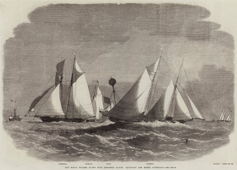 Mecz szkunerów Royal Thames Yacht Club, zaokrąglony do latarni morskiej myszy autorstwa Edwin Weedon