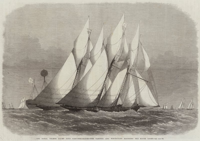 Royal Thames Yacht Club Schooner-Match, Cambria i Witchcraft wokół światła myszy autorstwa Edwin Weedon