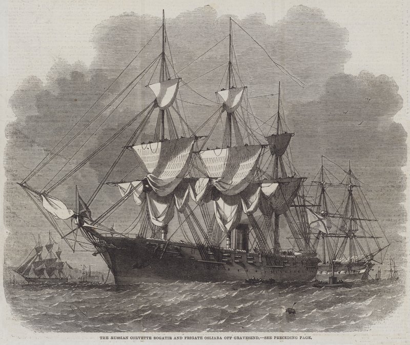 Rosyjska Corvette Bogatir i fregata Osliaba przy Gravesend autorstwa Edwin Weedon