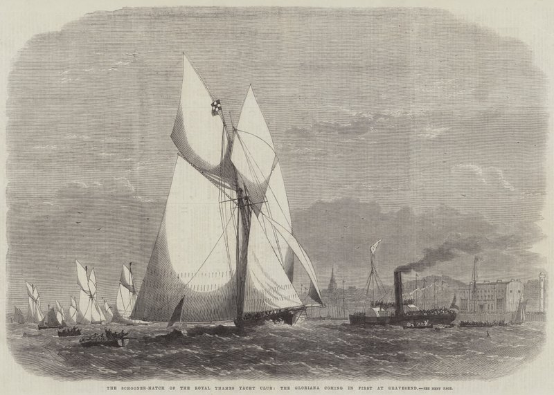 Regaty Schooner-Match Królewskiego Klubu Jachtowego Tamizy, Gloriana zajęła pierwsze miejsce w Gravesend autorstwa Edwin Weedon