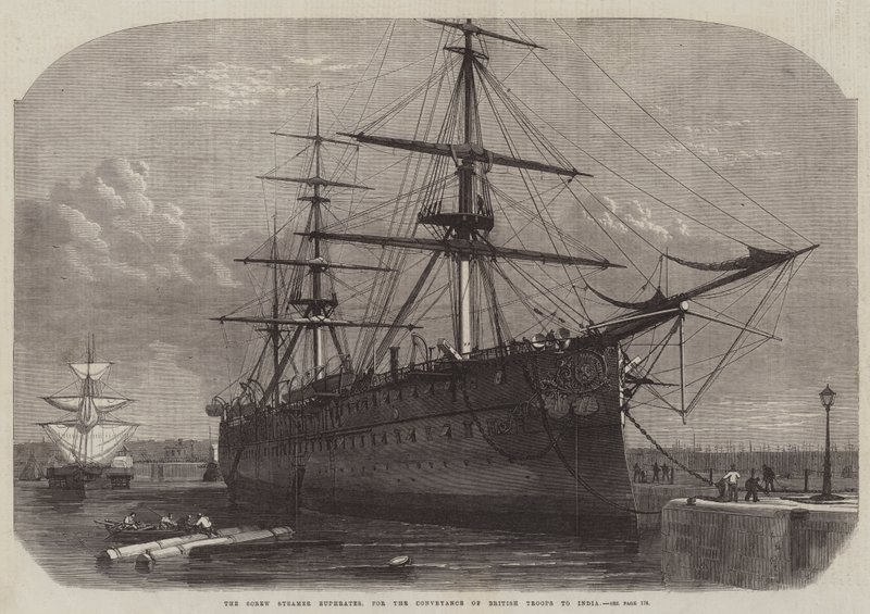 Parowiec śrubowy Euphrates do przewozu wojsk brytyjskich do Indii autorstwa Edwin Weedon