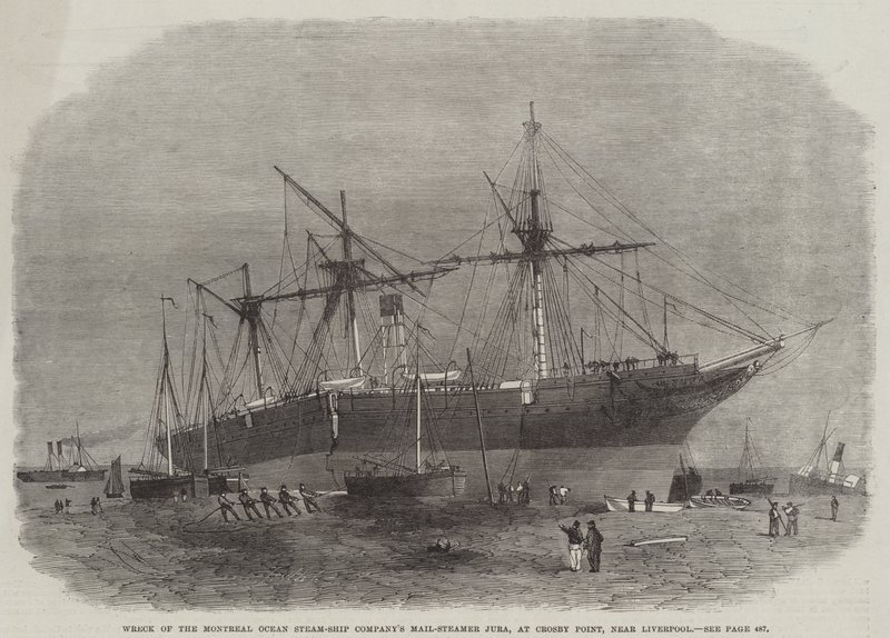 Wrak statku pocztowego Jura należącego do Montreal Ocean Steam-Ship Company, w Crosby Point, niedaleko Liverpoolu autorstwa Edwin Weedon
