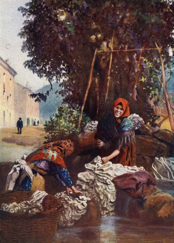 Korsyka: Kobieta do prania bielizny (kolor lito) autorstwa Edwin Arthur Norbury