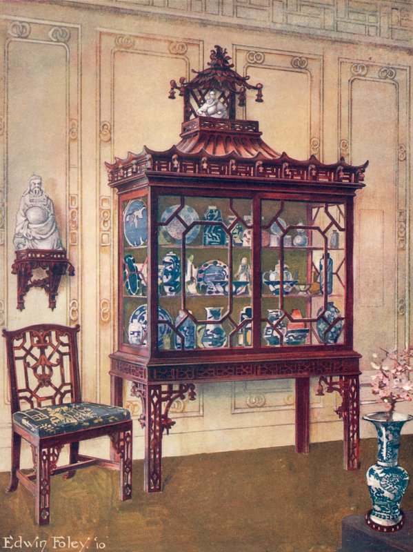 Rzeźbiona porcelanowa obudowa w chińskim stylu Chippendale