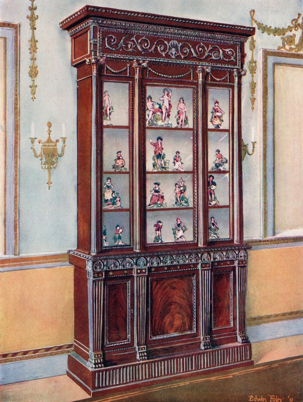Rzeźbione mahoniowe etui z porcelany - wpływ Adama autorstwa Edwin John Foley