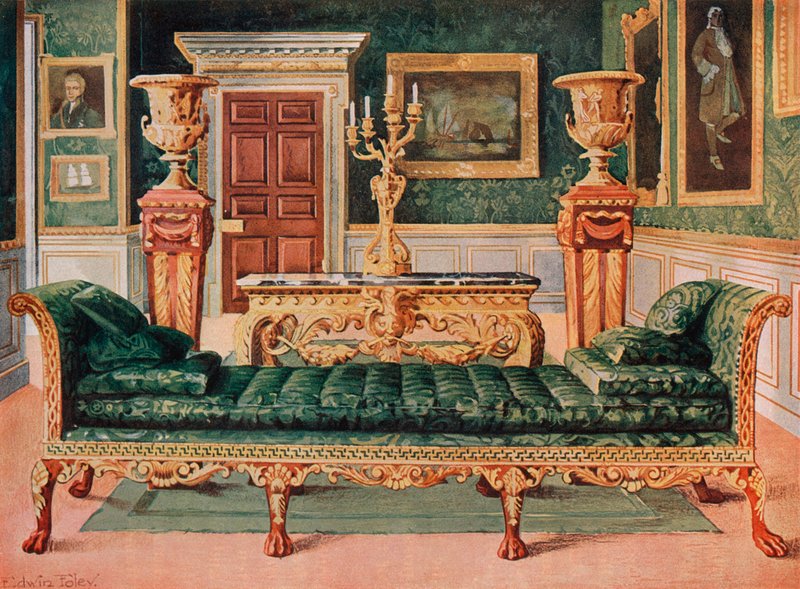 Gruzińska Suita Mahogany i Pozłacana w Galerii i Zielonym Salonie Zamku Longford autorstwa Edwin John Foley