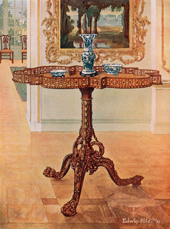 Stół z galerią w kształcie progu — szkoła Chippendale autorstwa Edwin John Foley