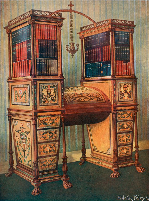 Podwójny sekretarz i szafka na książki Siostry inkrustowane – Sheraton, około 1800 autorstwa Edwin John Foley