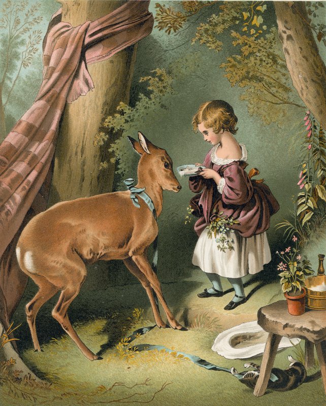 Dziewczyna karmiąca jelenia autorstwa Edwin Landseer