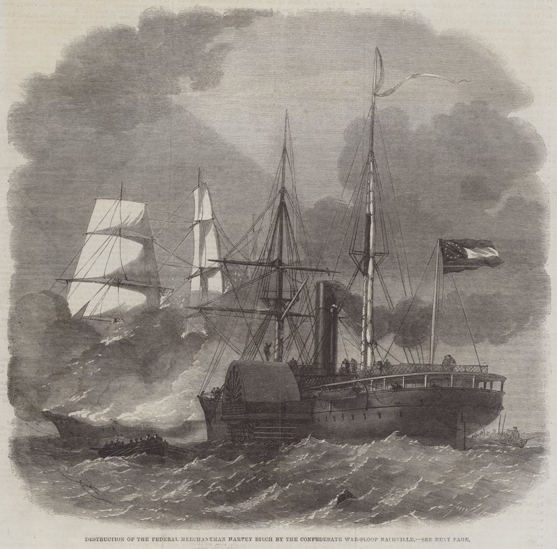 Zniszczenie Federal Merchantman Harvey Birch przez Konfederacki War-Sloop Nashville autorstwa Edwin Weedon