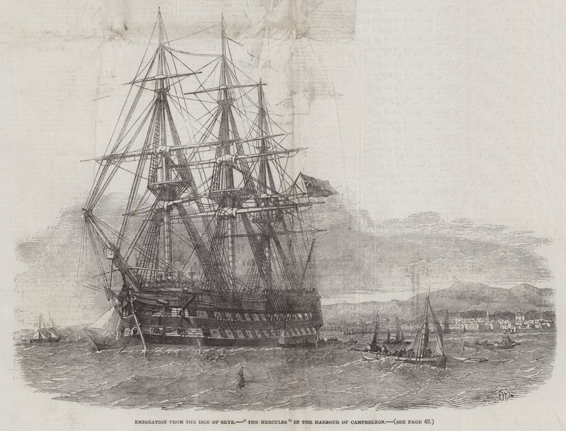 Emigracja z Isle of Skye, Herkules w porcie Campbelton autorstwa Edwin Weedon
