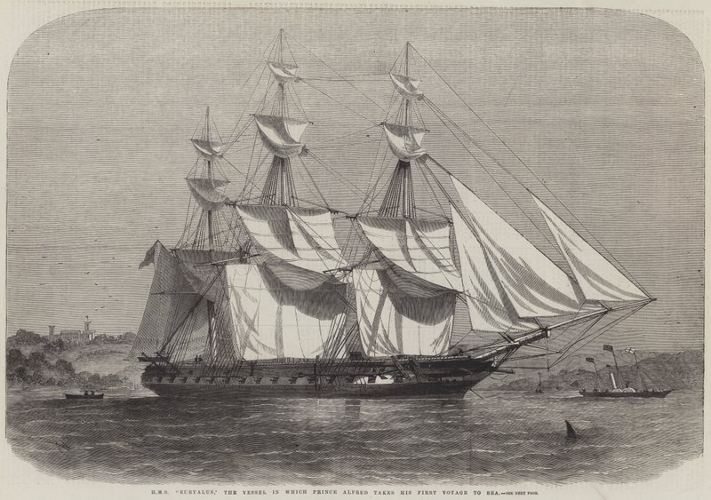 HMS Euryalus, statek, w którym książę Alfred odbywa swoją pierwszą podróż na morze autorstwa Edwin Weedon