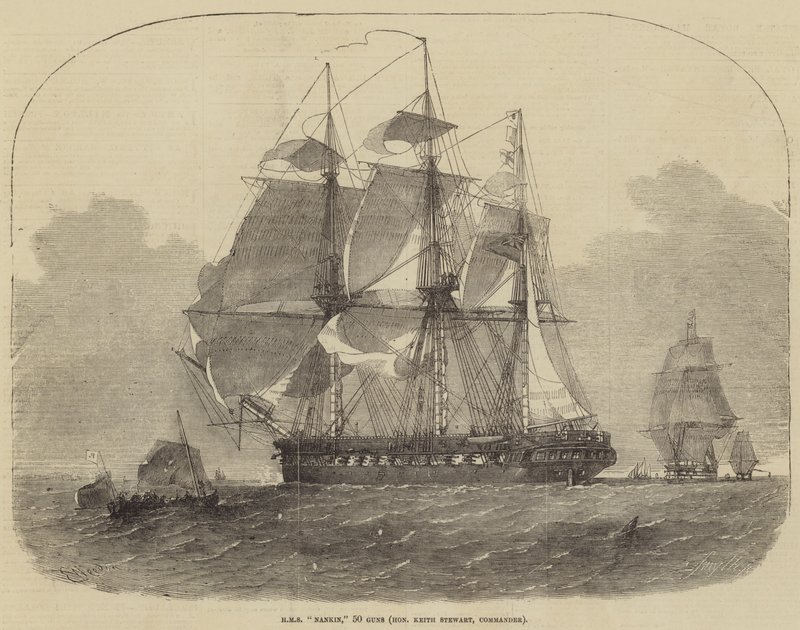 HMS Nankin, 50 dział, szanowny Keith Stewart, dowódca autorstwa Edwin Weedon