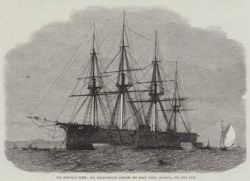 Nasza żelazna flota, HM Steam-Frigate Achilles w pobliżu Folly Point, Chatham autorstwa Edwin Weedon