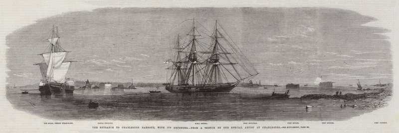 Wejście do portu Charleston z jego umocnieniami autorstwa Edwin Weedon
