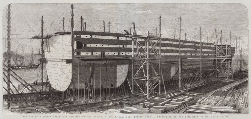 Great Eastern Steam-Ship building on the Stocks, Millwall, 22,500 Tons Burden autorstwa Edwin Weedon