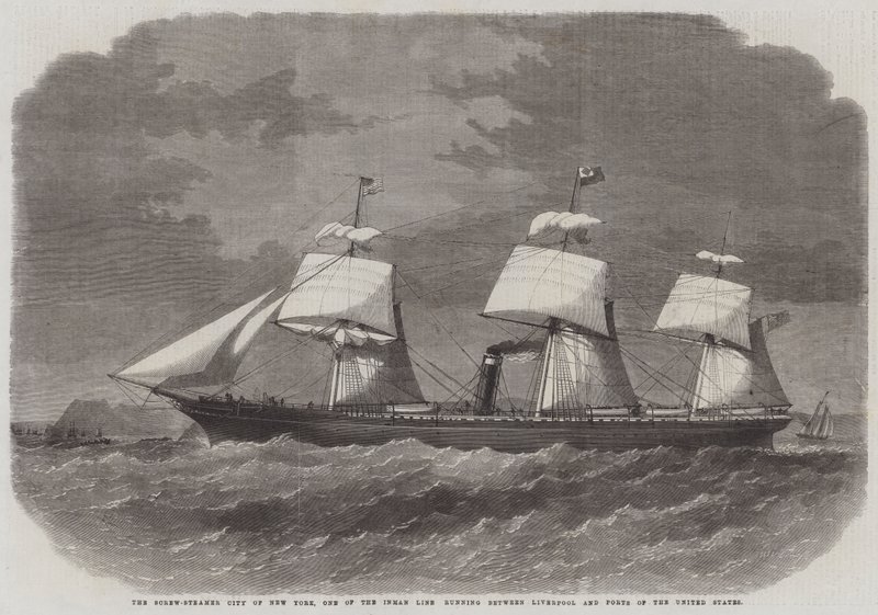 The Screw-Steamer City of New York, jeden z Inman Line biegnących między Liverpoolem a portami Stanów Zjednoczonych autorstwa Edwin Weedon