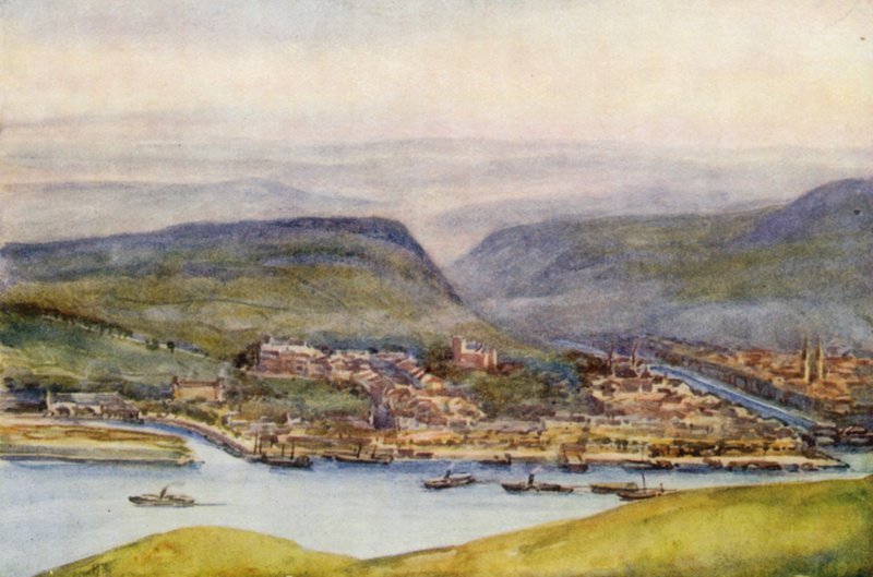 Ren: Bingen, z Germania Denkmal (kolorowa litografia) autorstwa Effie Jardine
