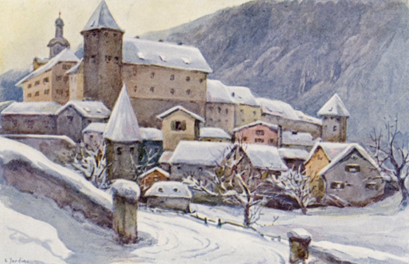 Ren: Chur, Coire, Pałac Biskupi (kolorowa litografia) autorstwa Effie Jardine