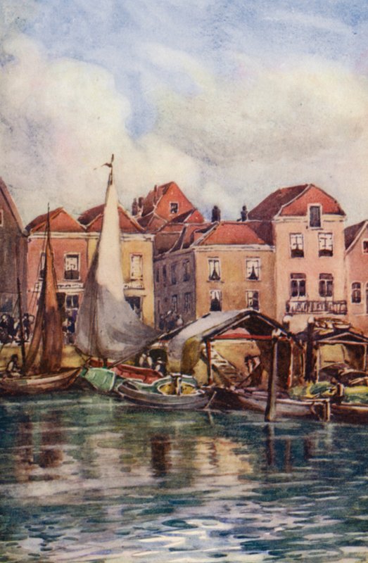 Ren: Dordrecht, targ rybny (kolorowa litografia) autorstwa Effie Jardine