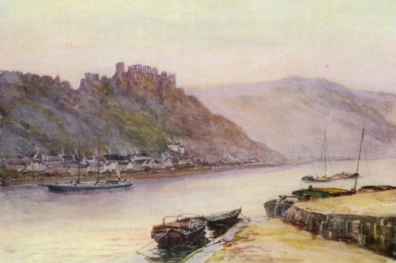 Ren: Rheinfels i St Goar (kolorowa litografia) autorstwa Effie Jardine