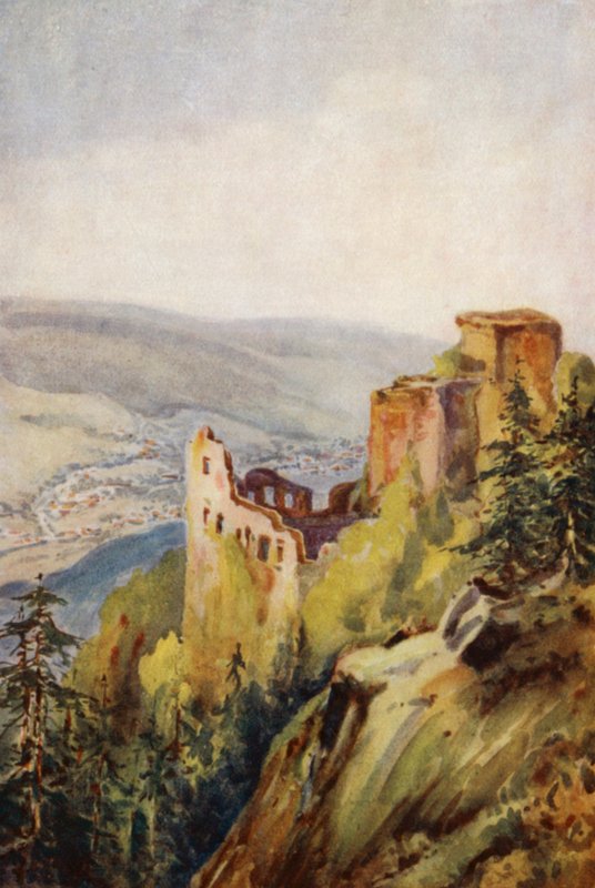 Ren: Stary zamek, Baden-Baden (kolorowa litografia) autorstwa Effie Jardine