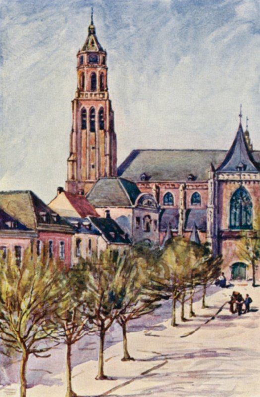 Ren: Groote Kerk, Arnheim (kolorowa litografia) autorstwa Effie Jardine