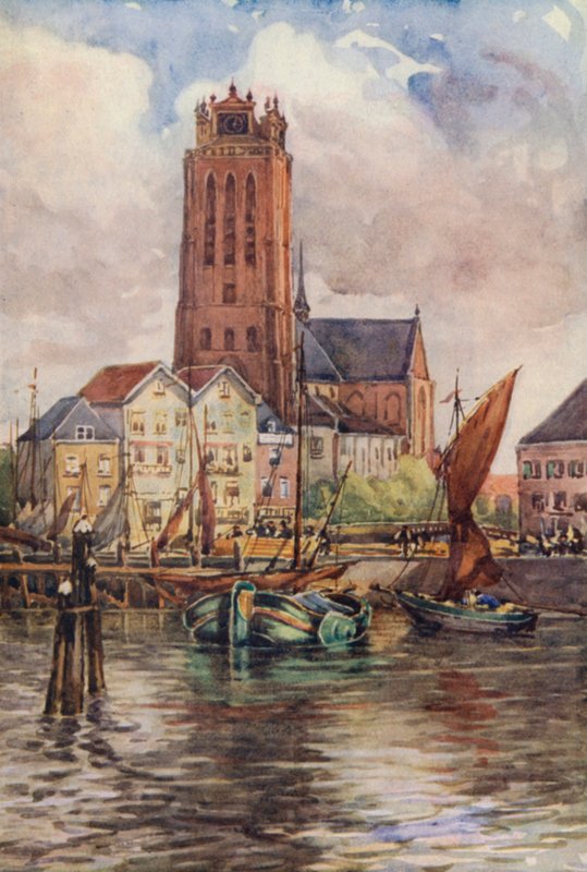 Ren: Groote Kerk, Dordrecht (litografia kolorowa) autorstwa Effie Jardine