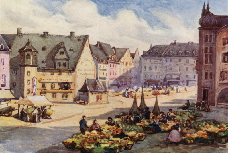 Ren: Rynek, Moguncja, Majencja (kolorowa litografia) autorstwa Effie Jardine