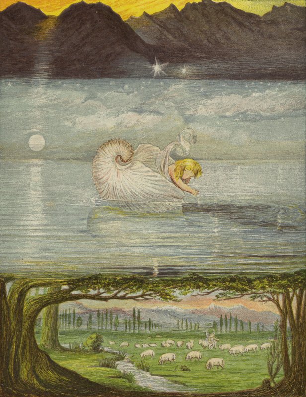 Złota łódź na wielkiej, wielkiej wodzie (kolor lito) autorstwa Eleanor Fortescue Brickdale