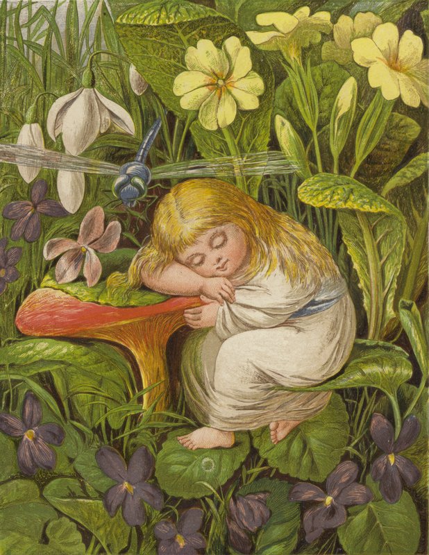 Ale pogrążył się tylko we śnie rozkoszy (kolor lito) autorstwa Eleanor Fortescue Brickdale