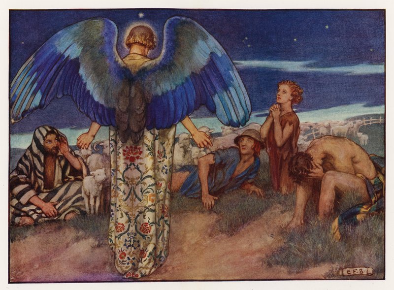 Kolędy: Podczas obserwowania pasterzy (kolor lito) autorstwa Eleanor Fortescue Brickdale