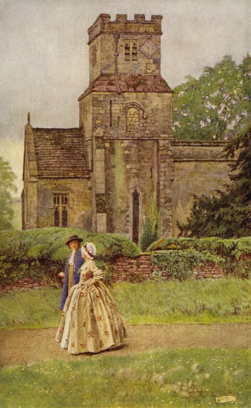 Wychodzę z kościoła w czasie kazania (kolor lito) autorstwa Eleanor Fortescue Brickdale