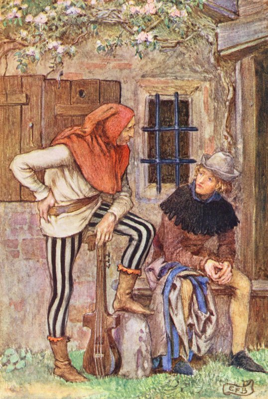 Ilustracja do książki The Gathering of Brother Hilarius autorstwa Michaela Fairlessa (kolorowa litografia) autorstwa Eleanor Fortescue Brickdale