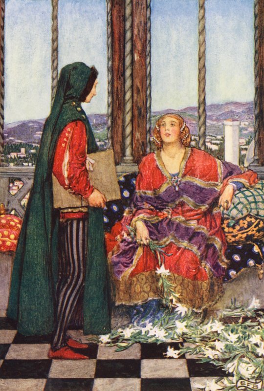 Ilustracja do książki The Gathering of Brother Hilarius autorstwa Michaela Fairlessa (kolorowa litografia) autorstwa Eleanor Fortescue Brickdale