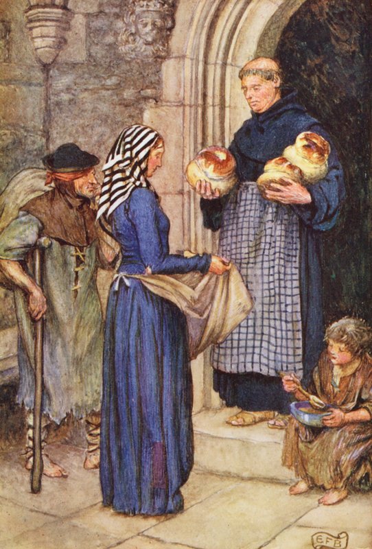 Ilustracja do książki The Gathering of Brother Hilarius autorstwa Michaela Fairlessa (kolorowa litografia) autorstwa Eleanor Fortescue Brickdale