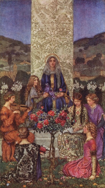 Nasza pani śpiewa Magnificat, Tonami przewyższającymi słodycz (kolor lito) autorstwa Eleanor Fortescue Brickdale