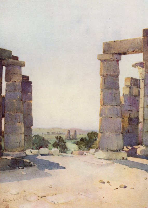Kolosy z Ramesseum wczesnym rankiem (kolor lito) autorstwa Ella Du Cane
